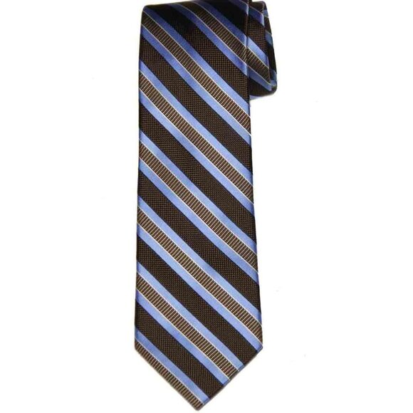 NWOT Jos A Bank Silk Tie Repp Stripe Blue Brown Tan White Men's - Picture 1 of 1